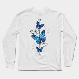 Blue Morpho and White Butterflies Long Sleeve T-Shirt